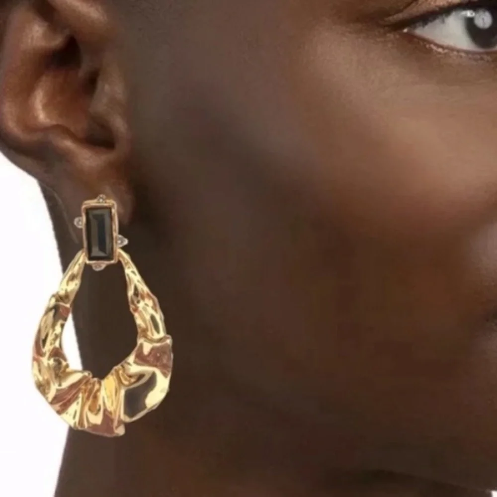 ALEXIS BITTAR • NEW Gold Liquid Molten High Shine Sculpted Hoop Drop Earrings